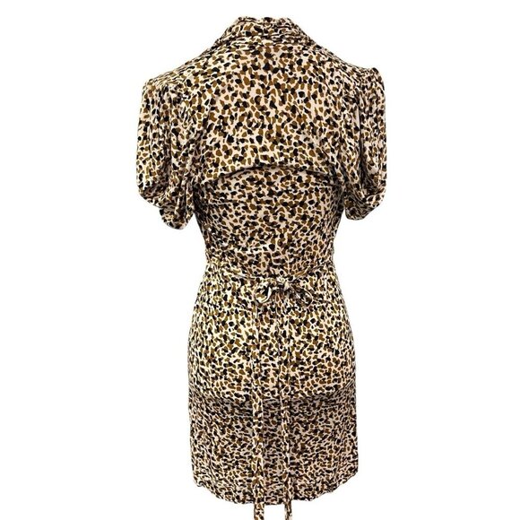French Connection Mini Dress Womens 2 Brown A Line Animal Leopard Print Belted - Picture 2 of 7